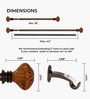 Brown Adjustable Curtain Rod with Brackets Iron Pipe with Glass Mushroom Finials (19MM Diameter)