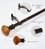 Brown Adjustable Curtain Rod with Brackets Iron Pipe with Glass Mushroom Finials (19MM Diameter)
