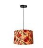 18-Inch Bird & Floral Printed Fabric Drum Pendant Light, Modern Hanging Ceiling Lamp