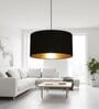 18-Inch Black Gold Fabric Drum Pendant Light, Modern Hanging Ceiling Lamp
