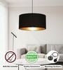 18-Inch Black Gold Fabric Drum Pendant Light, Modern Hanging Ceiling Lamp