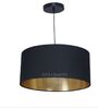 18-Inch Black Gold Fabric Drum Pendant Light, Modern Hanging Ceiling Lamp