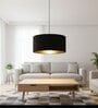 18-Inch Black Gold Fabric Drum Pendant Light, Modern Hanging Ceiling Lamp