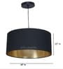 18-Inch Black Gold Fabric Drum Pendant Light, Modern Hanging Ceiling Lamp