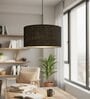 18-Inch Black Jute Fabric Drum Pendant Light, Modern Hanging Ceiling Lamp