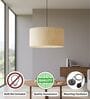 18-Inch Cream Texture Fabric Drum Pendant Light, Modern Hanging Ceiling Lamp