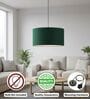 18-Inch Dark Green Fabric Drum Pendant Light, Modern Hanging Ceiling Lamp