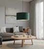 18-Inch Dark Green Fabric Drum Pendant Light, Modern Hanging Ceiling Lamp