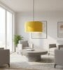 18-Inch Dark Yellow Fabric Drum Pendant Light, Modern Hanging Ceiling Lamp