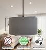 18-Inch Grey Fabric Drum Pendant Light, Modern Hanging Ceiling Lamp