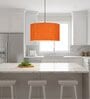 18-Inch Orange Texture Fabric Drum Pendant Light, Modern Hanging Ceiling Lamp