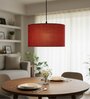 18-Inch Red Jute Fabric Drum Pendant Light, Modern Hanging Ceiling Lamp