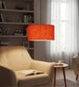 18-Inch Red Texture Fabric Drum Pendant Light, Modern Hanging Ceiling Lamp