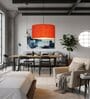 18-Inch Red Texture Fabric Drum Pendant Light, Modern Hanging Ceiling Lamp