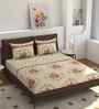 180 TC Microfiber Floral  Fitted Bedsheet with 2 Pillow Covers (Orange, 72x78+10 Inch)