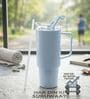 1200 Ml- Blue Plastic Tumbler with Handle & Straw Lid