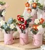 Yellow And Orange Artificial Crochet Flowers Bouquet With Pot