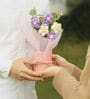 Yellow And Purple Artificial Crochet Flowers Bouquet With Pot