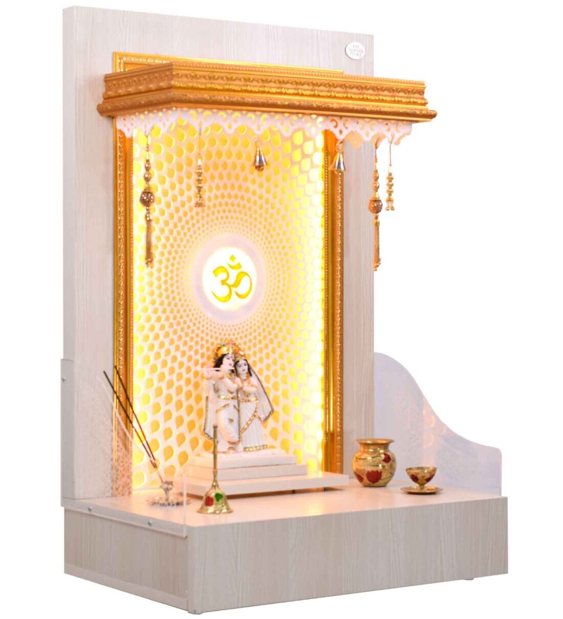 Buy The Mandir Store Prarthna Pinewood Finish LED Mandir With Storage