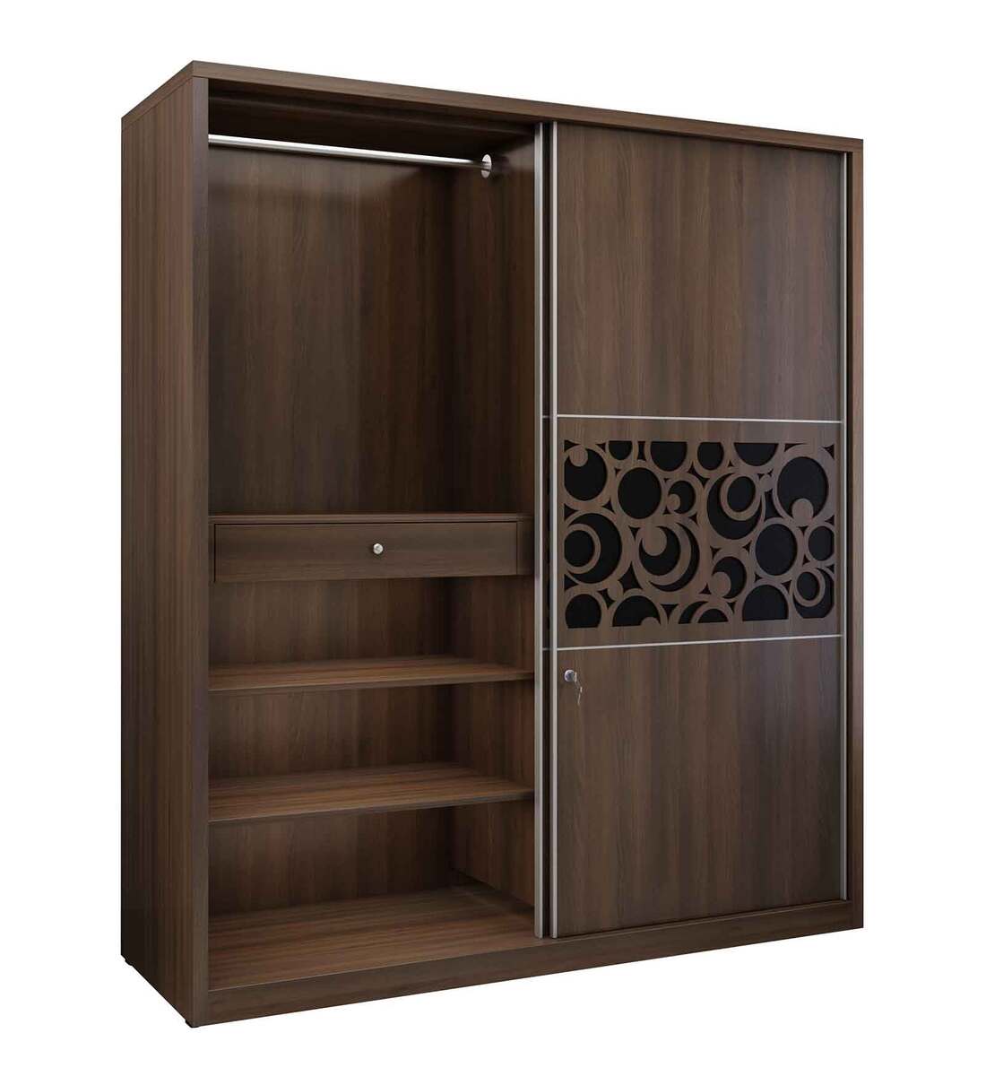 Buy Sury Sliding Wardrobe in Dark Acazia & Black Finish by Crystal