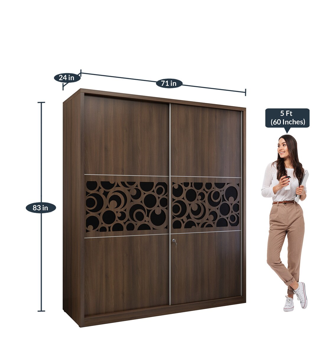 Buy Sury Sliding Wardrobe in Dark Acazia & Black Finish by Crystal