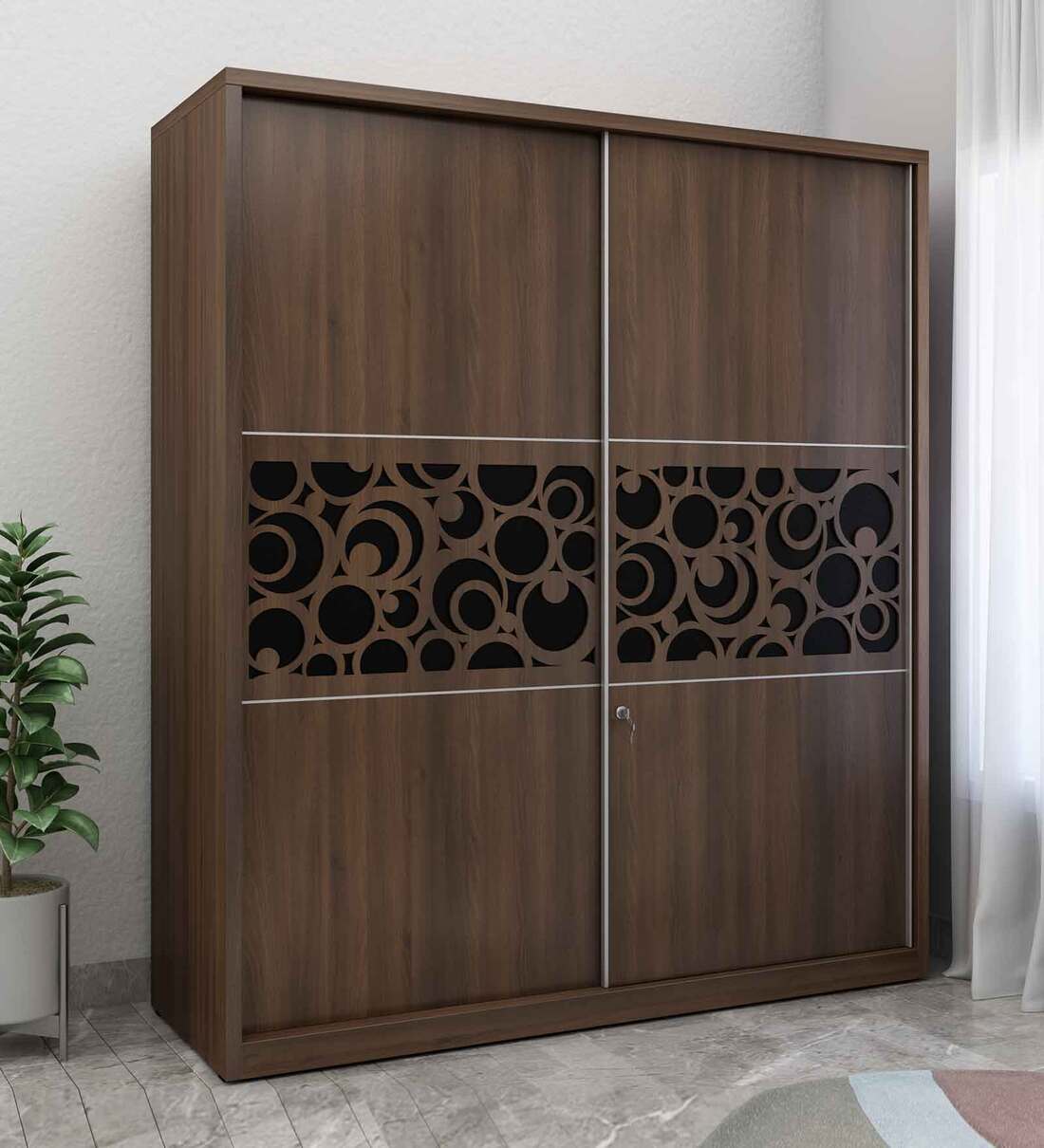 Buy Sury Sliding Wardrobe in Dark Acazia & Black Finish by Crystal Furnitech Online Sliding