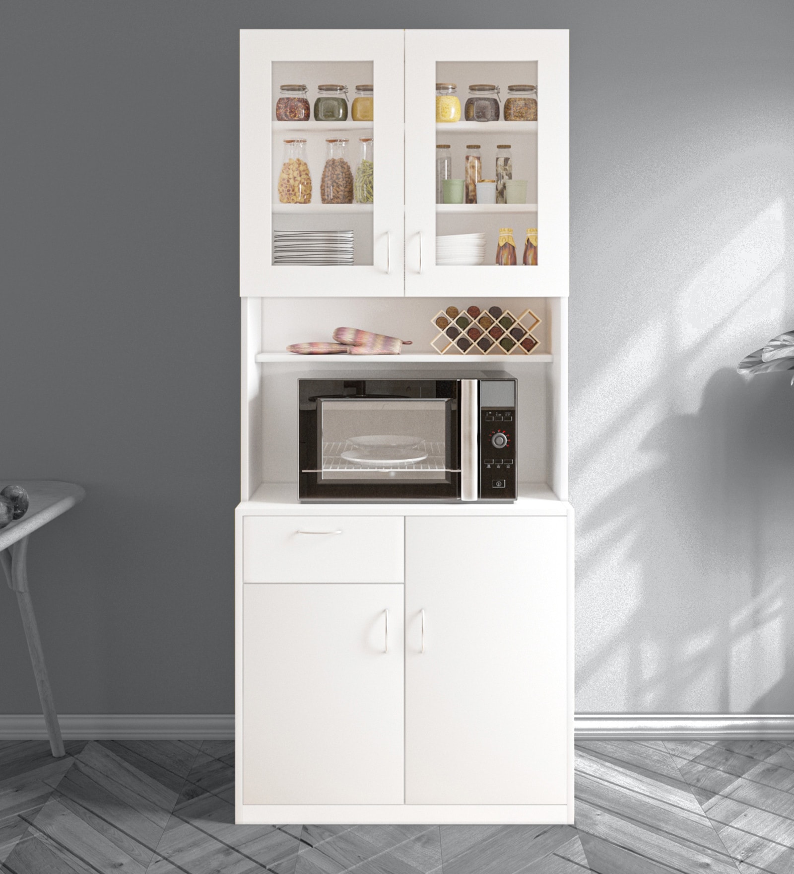 Modish Crockery Unit in Frosty White Finish