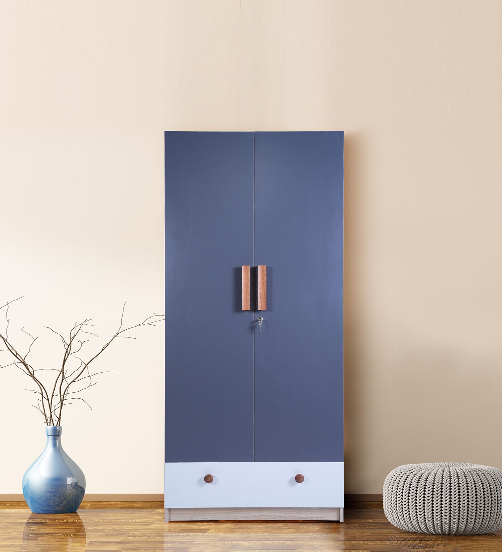 Lucena 2 Door Wardrobe with Adjustable Shelf in Grey & Light Finish