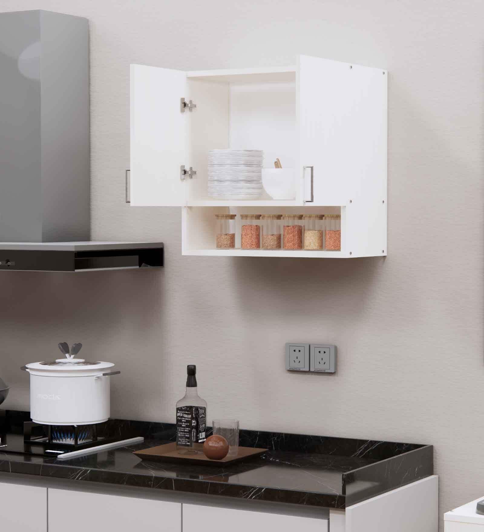 2 Doors Modular Wall Mounted Kitchen Cabinet with Organizer Shelf in Highland Pine Finish