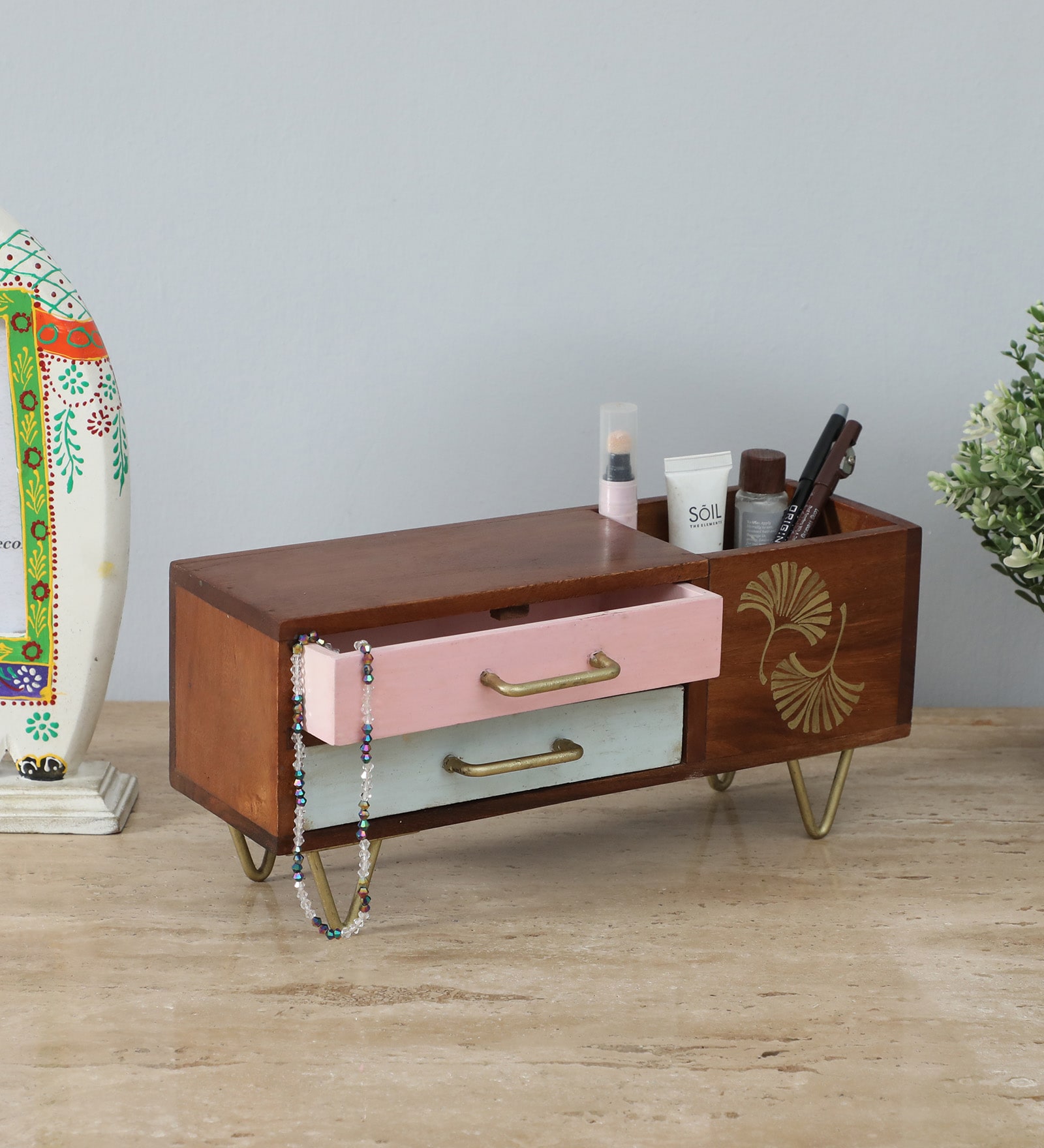 2 Drawer Multi-Uses Brown Colour Wood Boxes