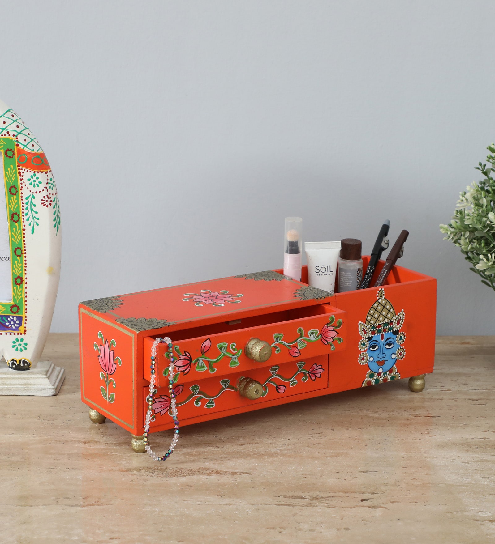 2 Drawer Multi-Uses Orange Colour Wood Boxes