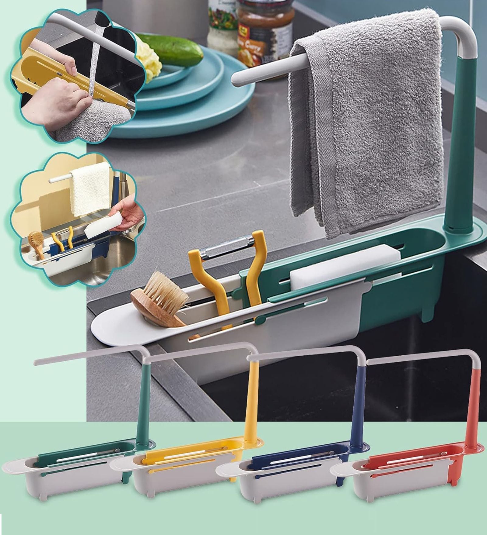 2-in-1 Drainer Sink Storage Holder with Cloth Hanger