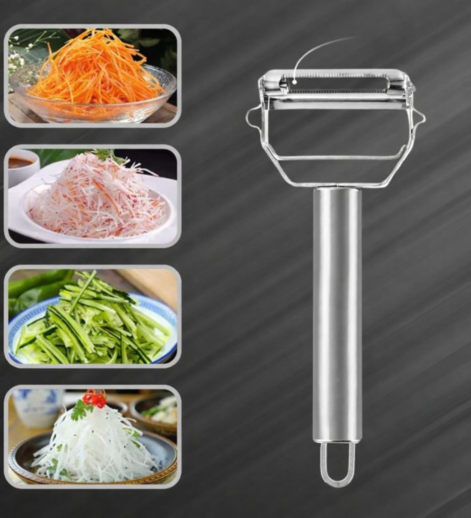2 in 1 Stainless Steel Julienne Vegetable Peeler Multi-Functional Fruit & Veggie Shredder Slicer and Grater for Potatoes, Carrots, Cucumbers 3.5 inch