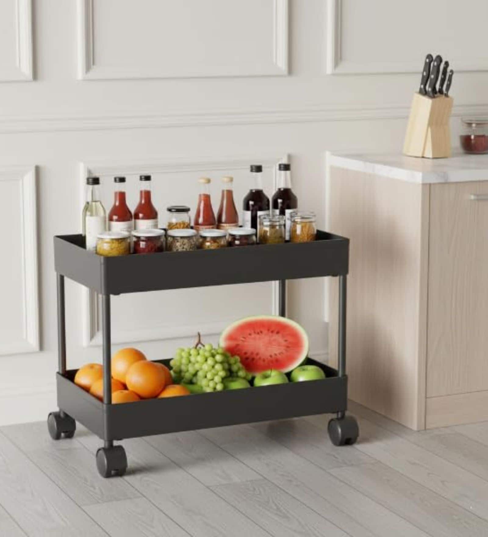 2 Layer Storage Organizer Powder Coated With Wheels