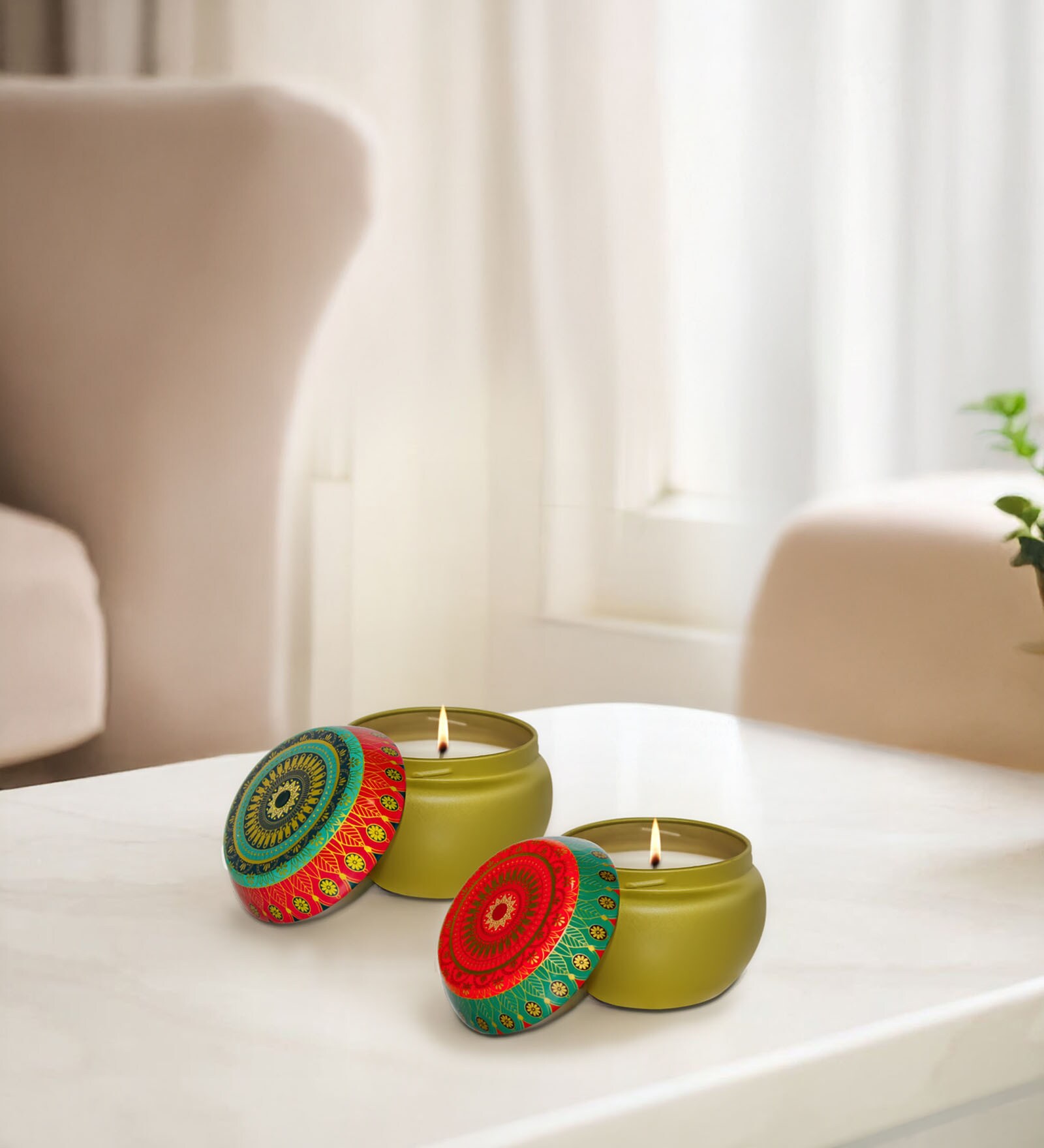 2Pcs Tuberose Jasmine & Rose Oud Scented Tin Candles