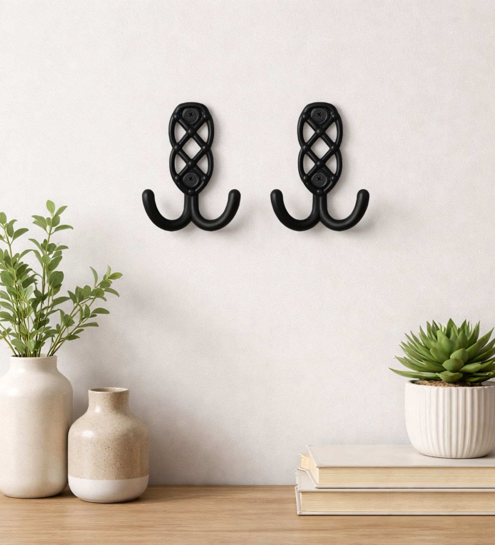 2 Pcs Black Metal Jaali Wall Hooks
