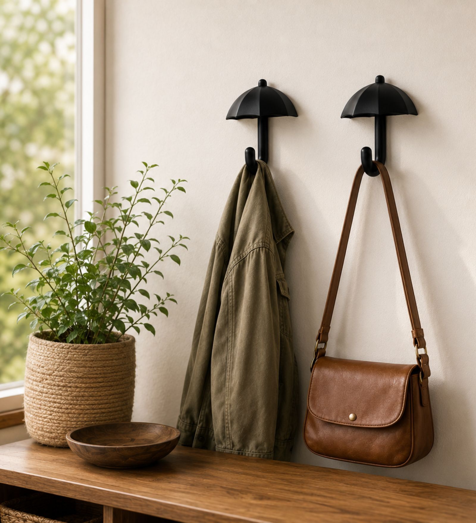 2 Pcs Black Metal Umbrella Wall Hook