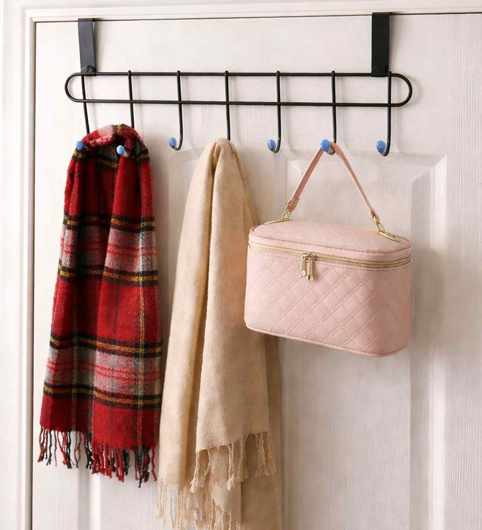 2 Piece Black Steel Over The Door Hook Hanger 7 Hooks