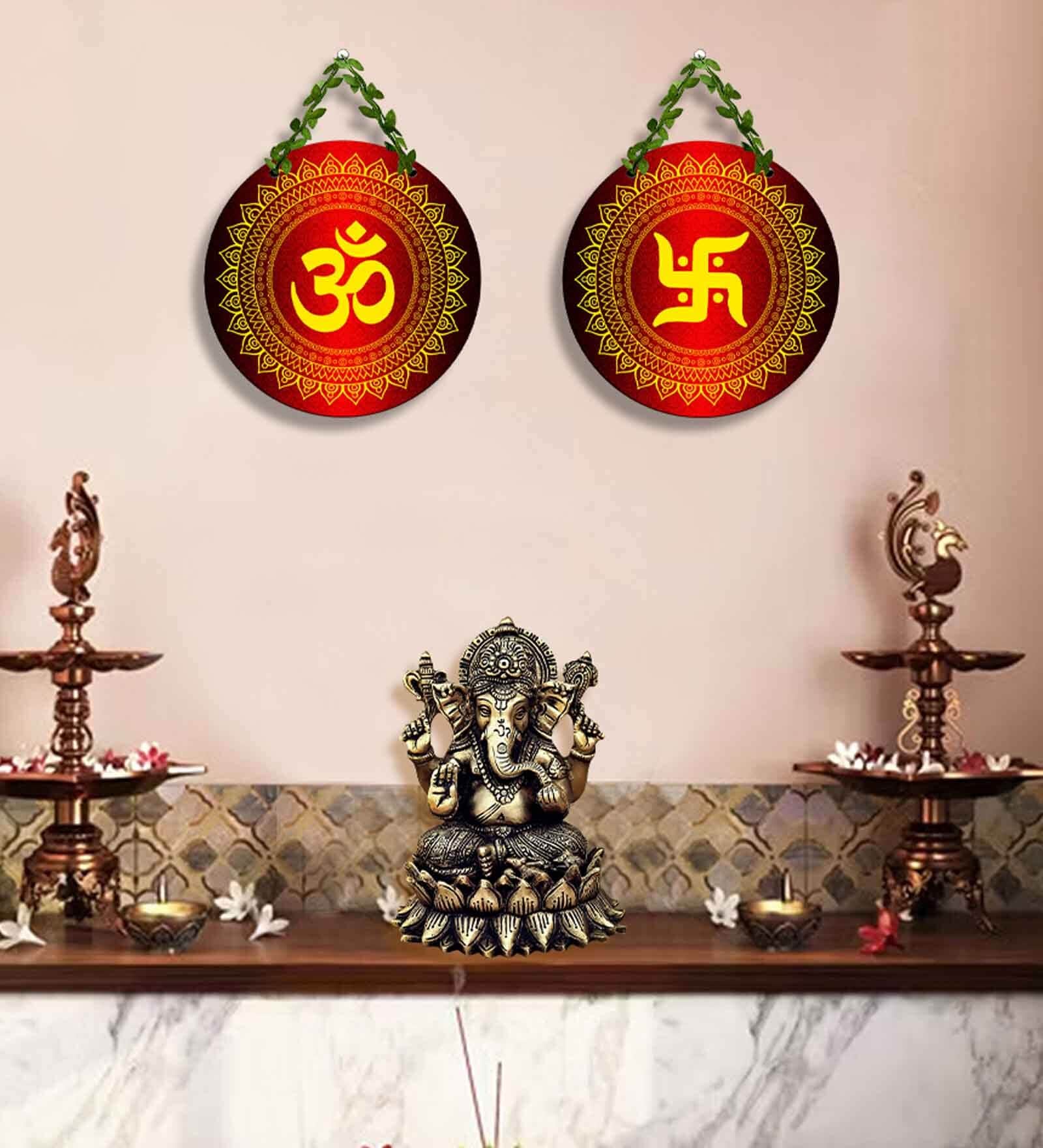 2 Pcs Om Wooden Circle Set Hanging