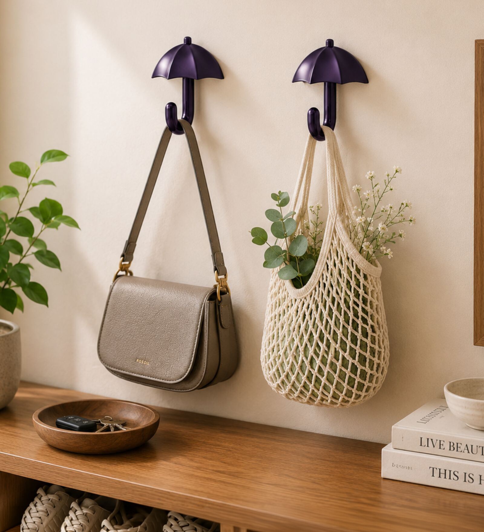 2 Pcs Purple Metal Umbrella Wall Hook