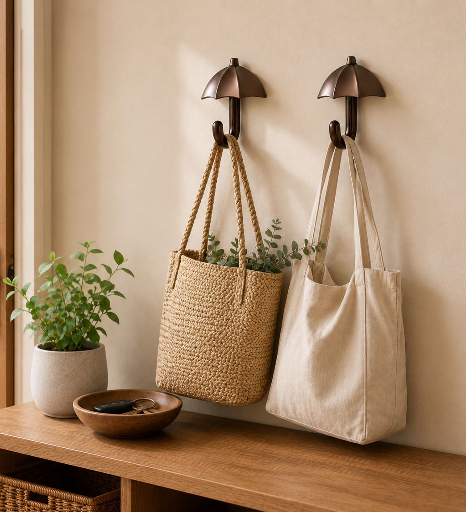 2 Pcs Rose Gold Metal Umbrella Wall Hook