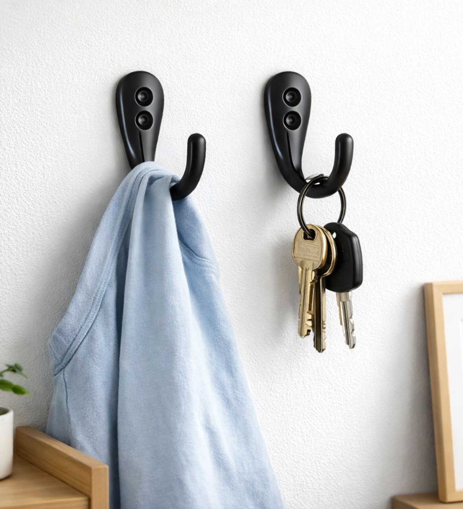 2 Pcs Single Black J Wall Hook