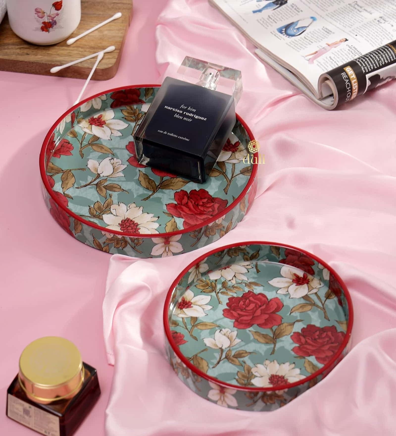 Aqua Engineered WoodRound(Set of 2) Serving Tray