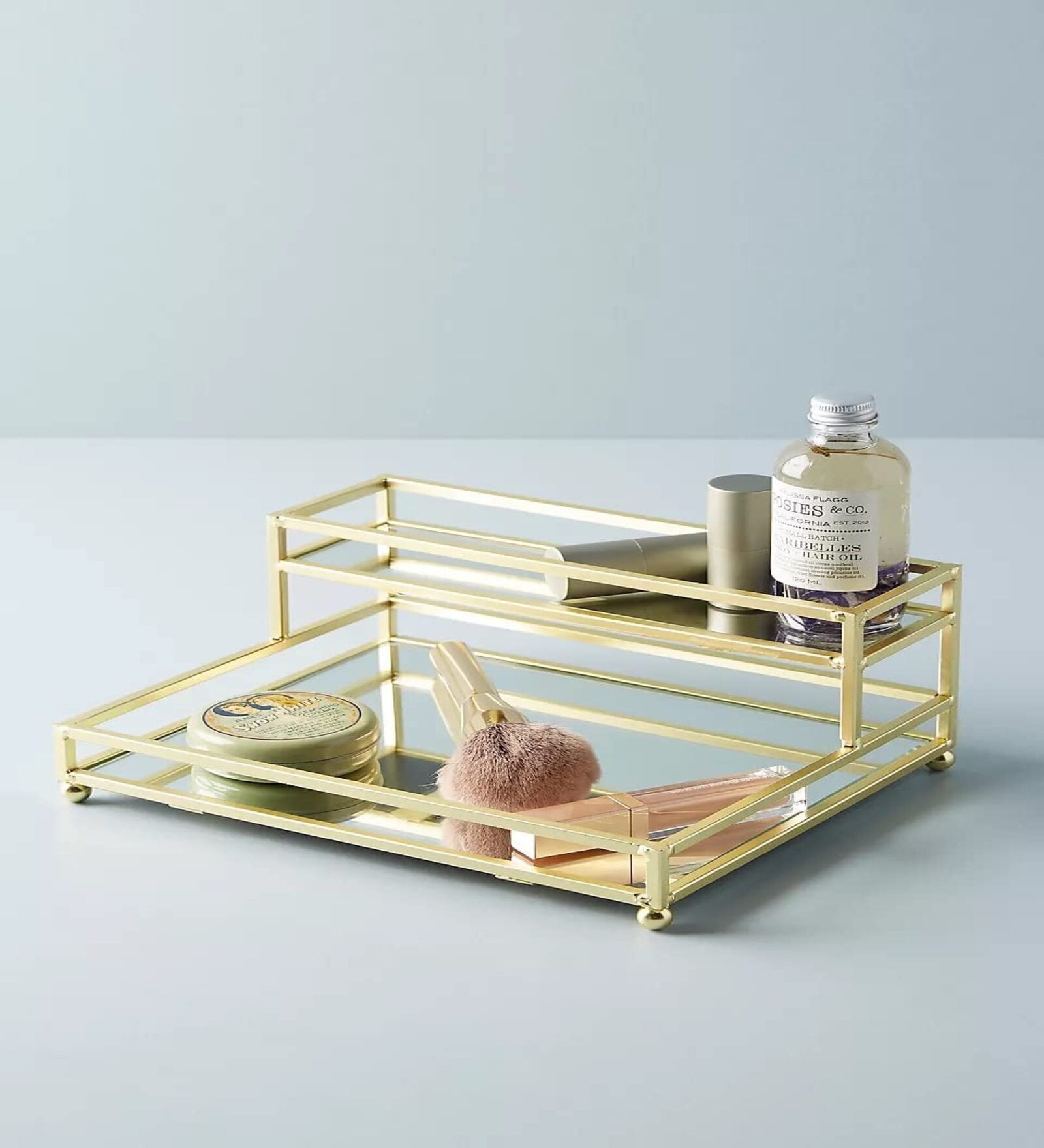 2-Step Golden Metal & Glass Multipurpose Make Up Organiser