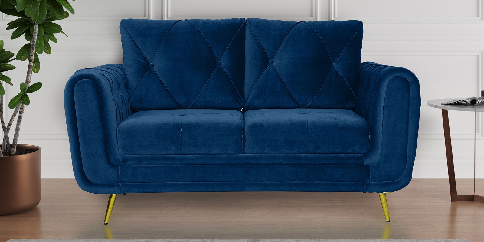 Buy Nelida Velvet 2 Seater Sofa In Royal Blue Colour at 2 OFF by