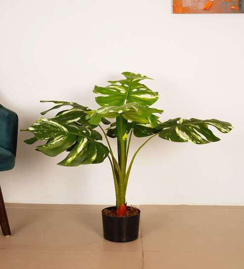 2.8Ft Artificial Variegated Monstera Plant with Pot