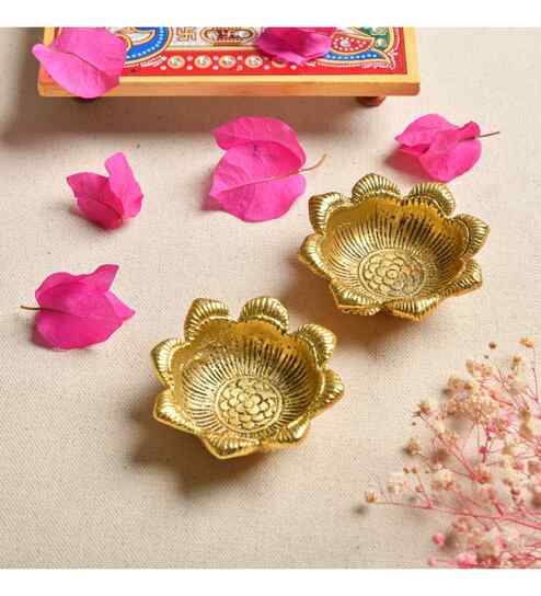 2 Pc Metal Lotus Shaped Diya
