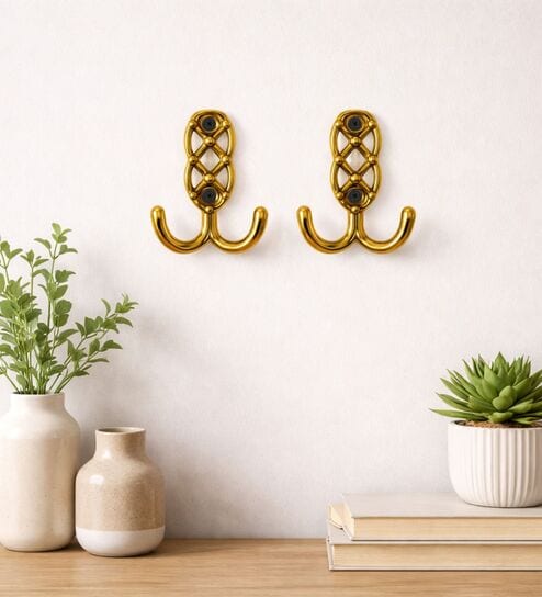 2 Pcs Gold Metal Jaali Wall Hooks
