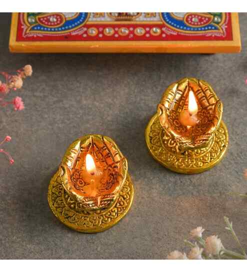 2 Pcs Metal Hath Diya
