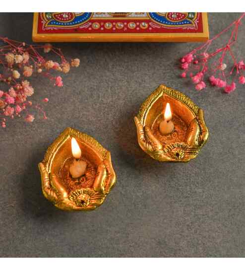 2 Pcs Metal Hath Diyas